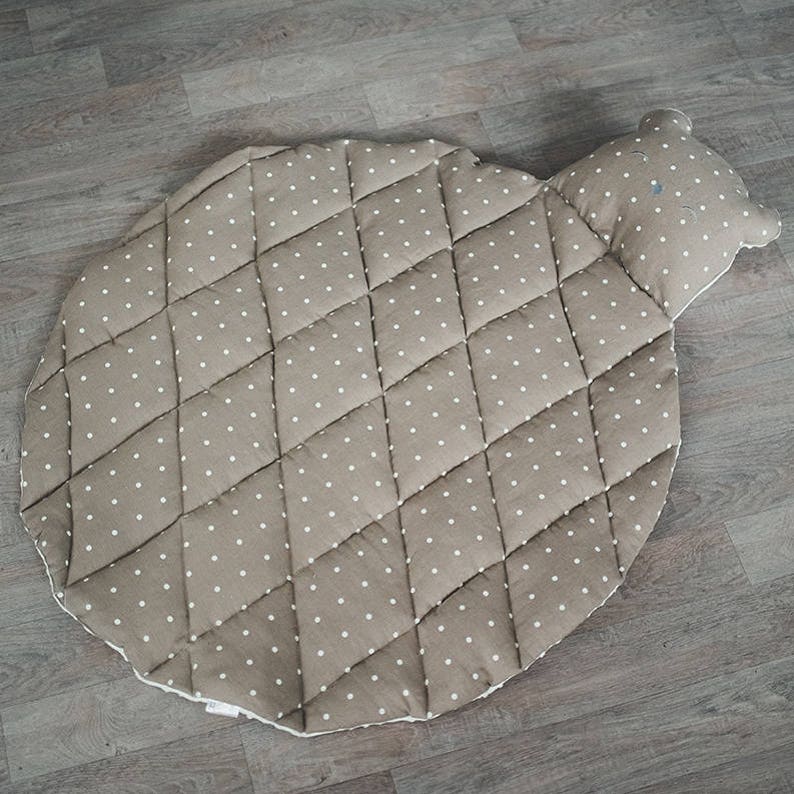 Linen Baby Play Mat With Pillow Brown Baby Exercise Center Etsy