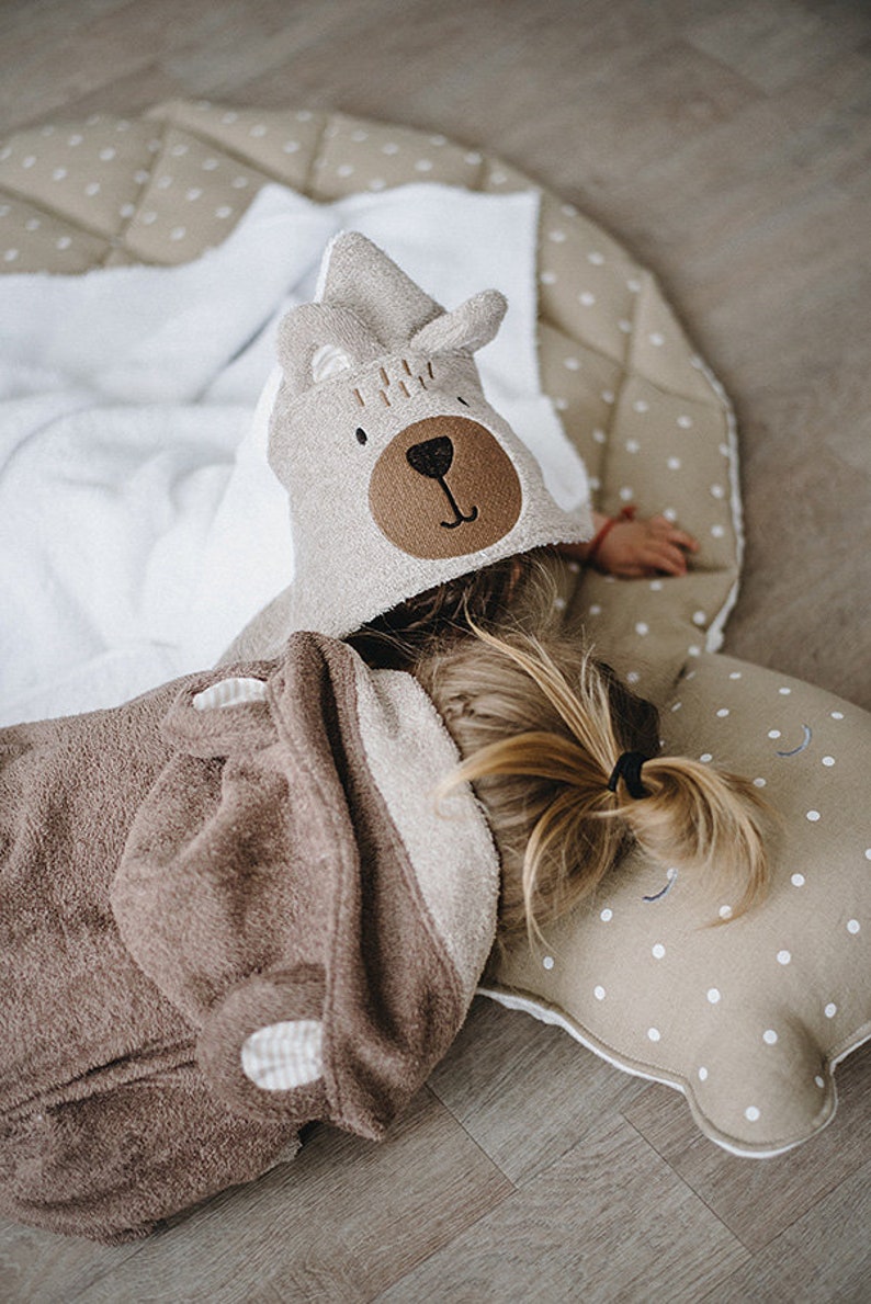 Teddy Bear Hooded Baby Towel Unisex White Newborn Towel With Etsy