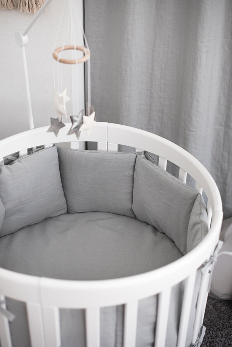 Gray Linen crib bumpers 4 side soft cot bumper bumper with Etsy