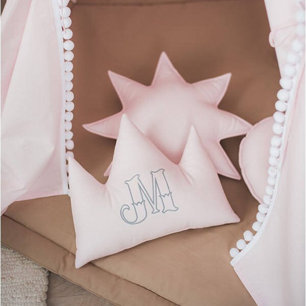 Oreiller Bébé Monogrammé - Oreiller Couronne Personnalisé Rose avec Lettre Personnalisée Décor de Ch