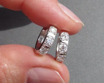 Moissanite Hoop Earrings in Silver • 13x3.50mm • Certified VVS1 Lab Grown Diamonds • MEGA SPARKLING