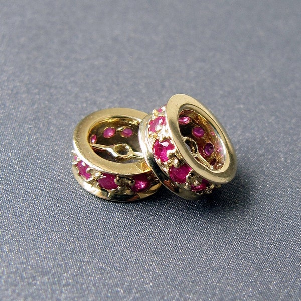 14k gold Ruby bead • 7mm rondelle • Solid 14 carat gold roundel spacer beads • Hot pink • Natural gemstone