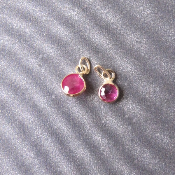 Ruby 14k Yellow / White Gold Charm • 2.50 / 3mm VERY SMALL • TINY 1.30x2.30mm Ring With 1x1.75mm Hole • Vibrant Fuchsia Pink • Pretty