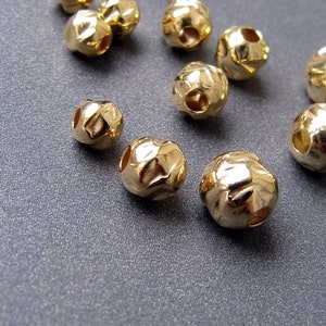 Gold gefüllte gehämmerte runde Perle 3mm 4mm 5mm 6mm Fancy Sphere Ball Rondelle Spacer Perlen Modernes, zeitgenössisches Design Bild 1