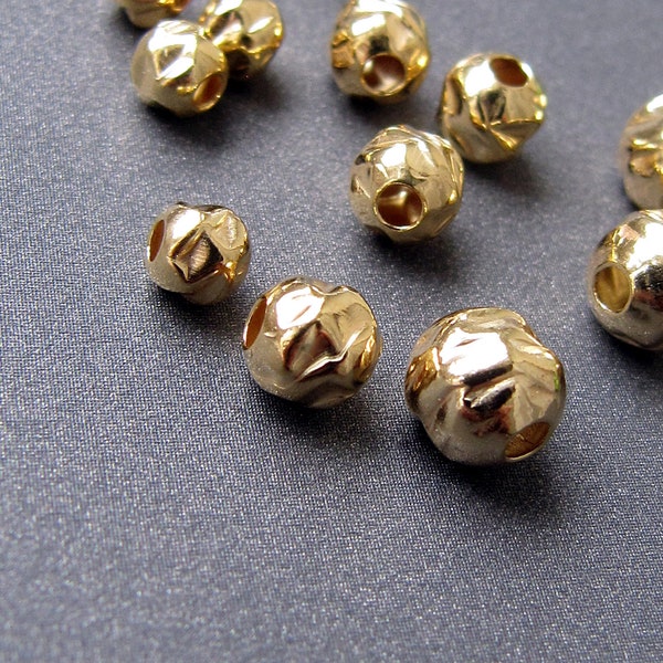 Gold Filled Hammered Round Bead • 3mm 4mm 5mm 6mm • Fancy Sphere Ball Rondelles Spacer Beads • Modern contemporary design