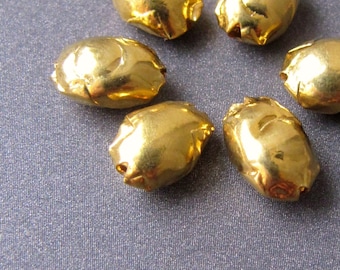 18k Gold Oval Nugget Bead • 9x7x4.50mm • 0.8mm Hole • Solid 18 Carat Gold • Irregular Rustic Beads