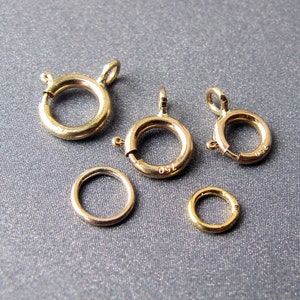 Cierre de anillo de resorte de oro de 18 k • 5 / 5,50 / 5,90 / 7 mm • Ojal abierto / cerrado • Oro macizo de 18 quilates • Anillo adicional opcional (se compra por separado)