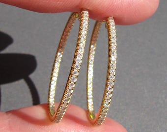 30mm Moissanite Hoop Earrings 18k Gold Plated Silver • 30x1.75mm• Certified VVS1 Lab Grown Diamonds • Double Sided Inside Out MEGA SPARKLING