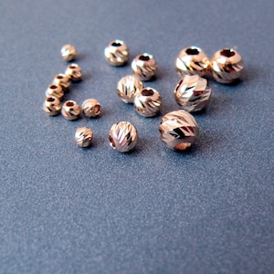 14k Rose Gold Faceted bead • 2.6mm 3mm • Heavy Weight Sturdy Round Beads • Suitable for Bracelets • Sparkling • Real 14 carat gold 585