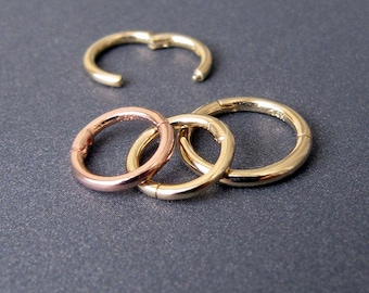 Pendiente de aro de oro de 14 k • 8 mm 10 mm 12 mm • 18 ga 1 mm • Rosa/Amarillo/Blanco • Trago Hélice Cartílago Daith Concha Nariz Labio Septum Huggie Huggies