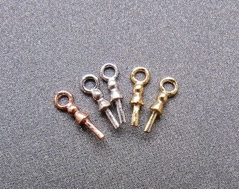 Silver bail • 4pcs • TINY 2mm ring 0.90mm hole • 0.70mm Peg • Very Small Item • Yellow Rose gold Rhodium • For Half Drilled Pearls Gems