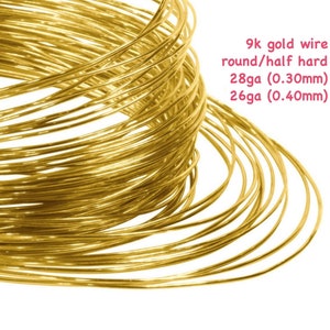 9k gold wire • 24ga 26ga 28ga • Half hard • Round • Solid 9 carat yellow gold 375 • 9ct Jewelry findings • Jewellery making supplies