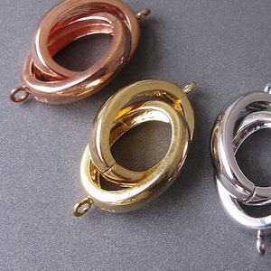 Silver clasp • 43mm • Rhodium / Rose / Yellow gold vermeil 925 • Interlocking oval rings • Large statement focal contemporary clasp