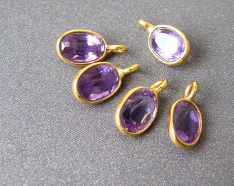 Amethyst Gold Vermeil Charm • 3mm Ring with 1.60mm Hole - SMALL • 6x4mm Natural gemstone • February birthstone • 18k Plated Sterling Silver