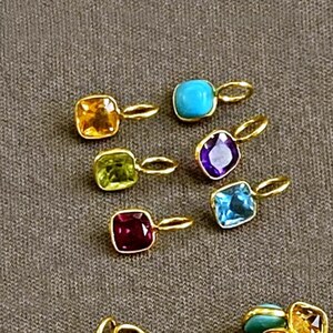 18k Gold Square Gemstone Charm 4x4mm 4mm Ring / 3.25mm Hole Natural Swiss Blue Topaz Amethyst Rhodolite Citrine Peridot Turquoise image 5