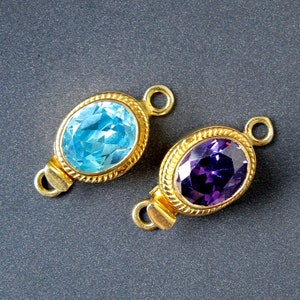 Gemstone box clasp • Sterling silver Gold vermeil • Purple Amethyst Swiss blue topaz QUARTZ • Statement large oval ornate designer connector