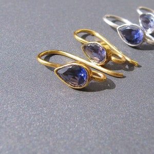 Iolite Tear Drop Ear Wires • Silver / Gold Vermeil • Earrings Hook Findings • Natural Gemstone