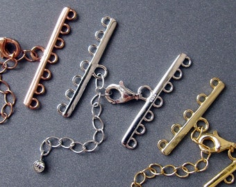 Gesp met meerdere strengen • 2 3 4 5 6 7 rijen • Sterlingzilver 925 • Rhodiumgeel roségoud vermeil • Verstelbare staaf / kettingverlenger • CZ-kristal