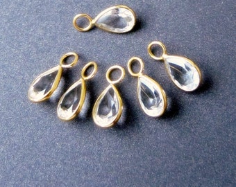 18k Gold White Topaz Tear Drop Charm for Earrings • 6x4mm