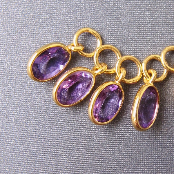 Amethyst Gold Vermeil Charm • 4.25mm Ring with 3.25mm Hole • 6x4mm Natural gemstone • Removable Drop for Hoop Earrings • 18k plated silver