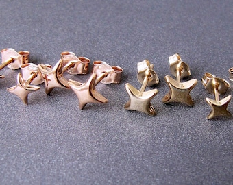 14k Gold Stern Ohrstecker (1 oder 2) • 4 mm / 5 mm • Einzeln / Paar • Gelb / Rosa • Massives 14 Karat Gold • Minimalistischer Kreuz-Kompass