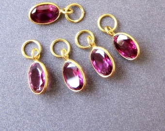 Rhodolite Garnet Hoop Earring Charm in Solid 18k Gold • 6x4mm Natural Gemstone • 4mm Ring with 3mm Hole • Birthstone Personalized Gift