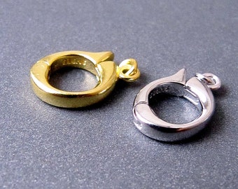 Sterling Silber Push Lock Anhänger Öse • Rhodium / Gold vermeil • 8.50x10.5mm • Abnehmbarer Enhancer Clip On Charm Halter