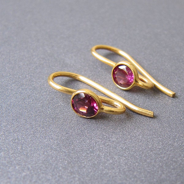 Purple Rhodolite Garnet Ear Wires • Silver / Gold Vermeil • Open Loop • 4mm Natural gemstone • Earrings French Hook Findings