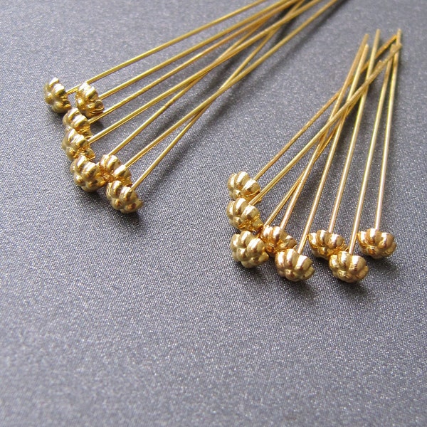 18k Gold Flower Head Pin • 2.75x1.40mm Convex Cap • 26ga / 24ga wire • 1 / 1.6inch • Solid 18 carat yellow gold • Jewellery making supplies