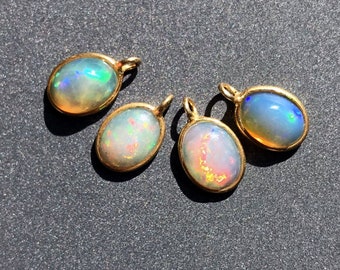 Ethiopian Opal Charm Pendant in Silver or Gold Vermeil • 7x9mm 8x10mm 9x11mm • 3.25mm Ring / 1.90mm Hole • Natural Gemstone