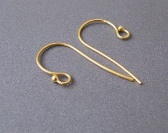 14k Gold Hook Ear Wires • 22ga 0.63mm Wire • 22x10mm • Solid 14 Carat Gold 585 •  Earrings Hooks with Ball • Tariff Free Delivery to USA