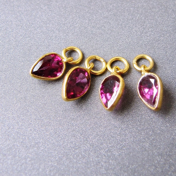 Purple Rhodolite Garnet 6x4mm Acorn Charm for Earrings • Silver / Gold Vermeil • 4mm Ring/ 2.50mm Hole • Natural Gemstone • Amazing Colour