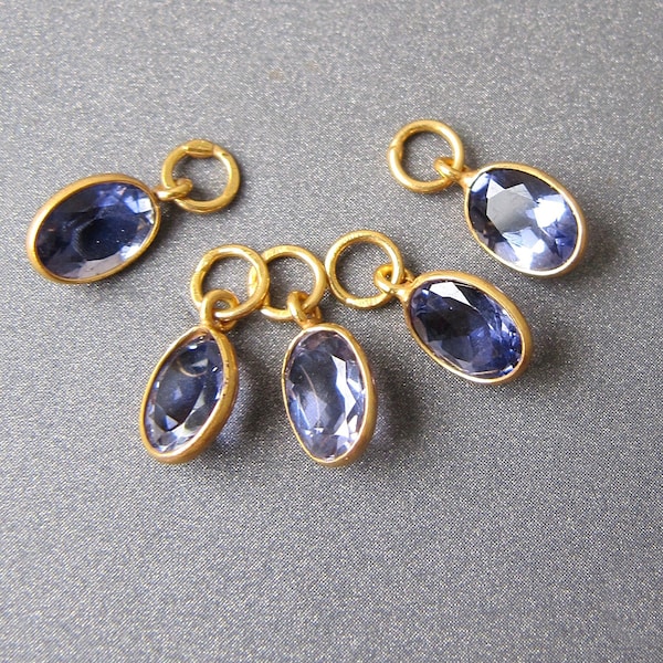 Iolite Gold Vermeil Charm • 6x4 / 7x5 mm • 4mm Ring / 3mm Hole • Detachable Interchangeable Dangle Drop for Hoop Earrings • Natural gemstone