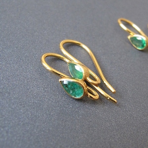 Emerald Ear wires • 1 pair • Gold Vermeil • Solid Sterling silver 925 • Earrings hooks with open loop • Genuine Zambian emerald •Vivid green