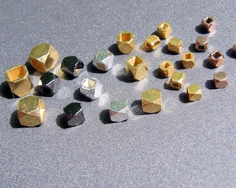 Silver Faceted Cube Nuggets • 2mm 3mm 4mm • Silver Yellow Rose Gold Vermeil Black • Small Spacer Beads