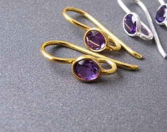Amethyst Ear Wires • Silver / Gold vermeil • 4mm Natural African Amethyst • Earrings Hooks with Open Loop • Vivid Purple