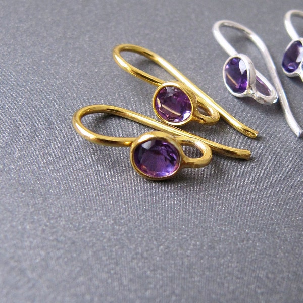 Amethyst Ear Wires • Silver / Gold vermeil • 4mm Natural African Amethyst • Earrings Hooks with Open Loop • Vivid Purple