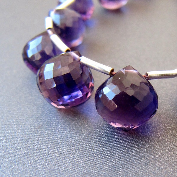 Amethyst Onion Drop Beads • 6-8.50mm • Pairs Available • AAA Micro Faceted Cross Drilled Briolettes • Natural African Gemstone • Purple