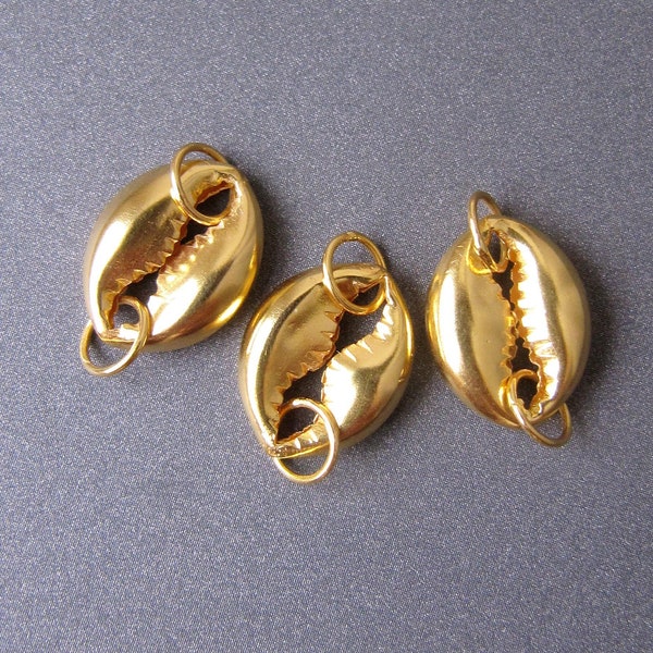 18k Gold Cowrie Shell Connector Charm • 9x11mm 13x10mm Sea Shell • 5.60mm rings / 4mm hole • Solid 18 carat gold • Handmade • Conch Seashell