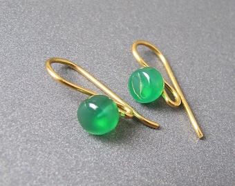 Boucles d'oreilles en onyx vert • Vermeil d'or 18 carats / argent sterling 925 • Boucles d'oreilles à boucles ouvertes Crochets • Peut utiliser des gouttes amovibles