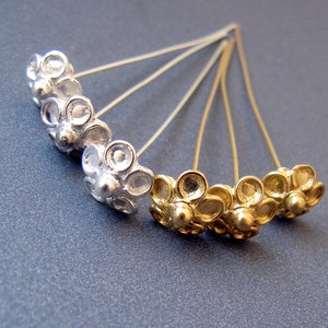 Flower headpins • Sterling silver / Yellow gold vermeil • 24ga • 48mm long • 7.50mm head • Ornate floral designer Bali balinese findings