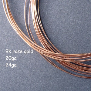 May include: Close-up of a coil of 9k rose gold wire in 20ga and 24ga gauges.