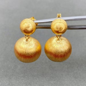 18k Gold Stud Boule Earrings • Gorgeous Brushed Finish • 12mm Ball • Solid 18 Carat Gold • Handmade • ABSOLUTELY STUNNING