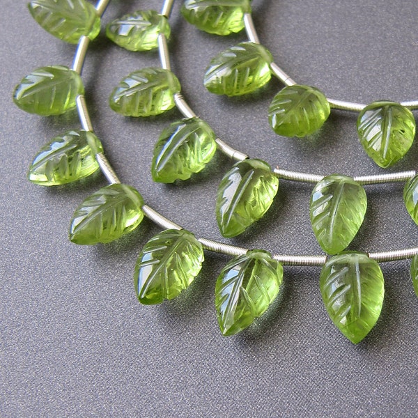 Peridot carved leaves • AAA hand carving leaf drops • Natural gemstone drop briolettes • Spring green • August birthstone