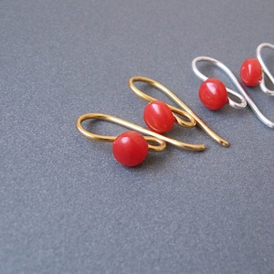 Coral Ear Wires • 17mm • Sterling Silver / Gold Vermeil • Natural Sardinian Coral • Natural Colour