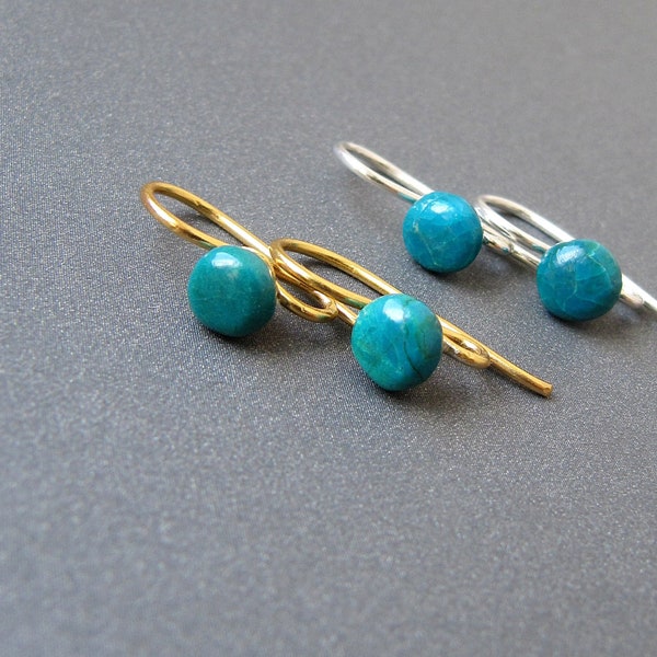 Chrysocolla Ear Wires • Gold vermeil / Sterling Silver • Open Loop • Natural Gemstone • Colour Variations