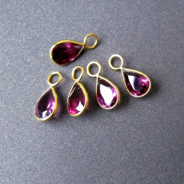 Purple Rhodolite Garnet 18k Gold Tear Drop Charm for Earrings • 6x4mm Natural Gemstone • 3mm Ring / 2mm Hole • Solid 18 Carat Gold