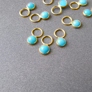 Turquoise Hoop Earring Charm in Solid 18k Gold • Tiny 3mm Gemstone • 4mm Flat Ring /3mm Hole • Natural Arizona Turquoise • SUPER CUTE image 2