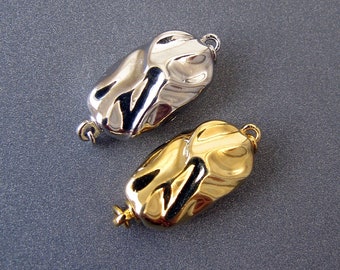 Silver Clasp • Rhodium / Yellow gold vermeil • 16x8mm • Fancy Wavy Oval Designer Clasp • For Pearl Gemstone Jewellery