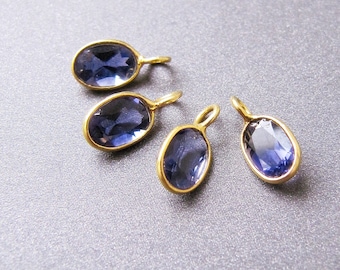 18k Gold Iolite Charm • 3mm ring with 1.60mm Hole • 6x4mm Natural Gemstone • Solid 18 Carat Gold